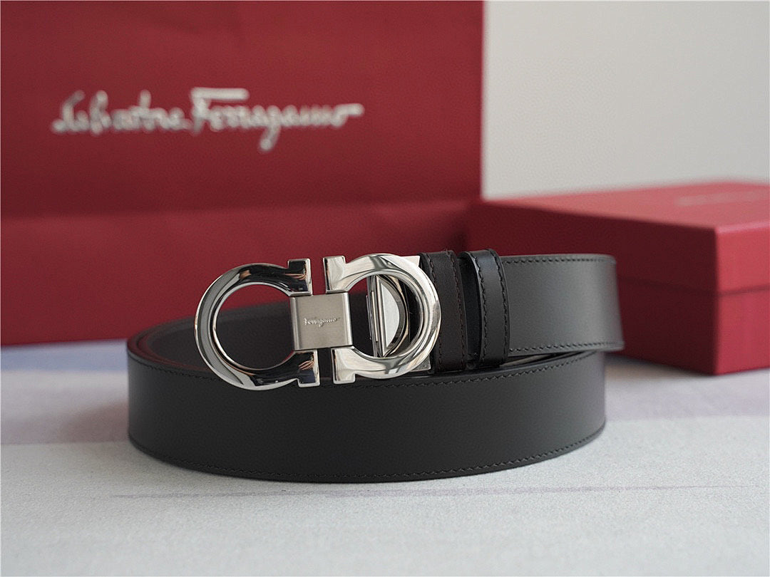 Classic Silver-Buckle Leather Belt
