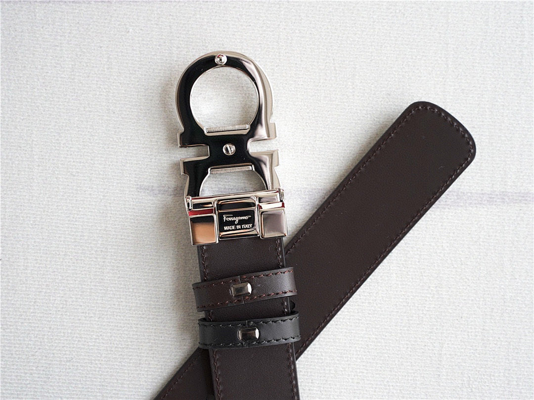 Classic Silver-Buckle Leather Belt