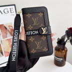 Luxury Pattern Wallet iPhone Case with Card Holder and Strap