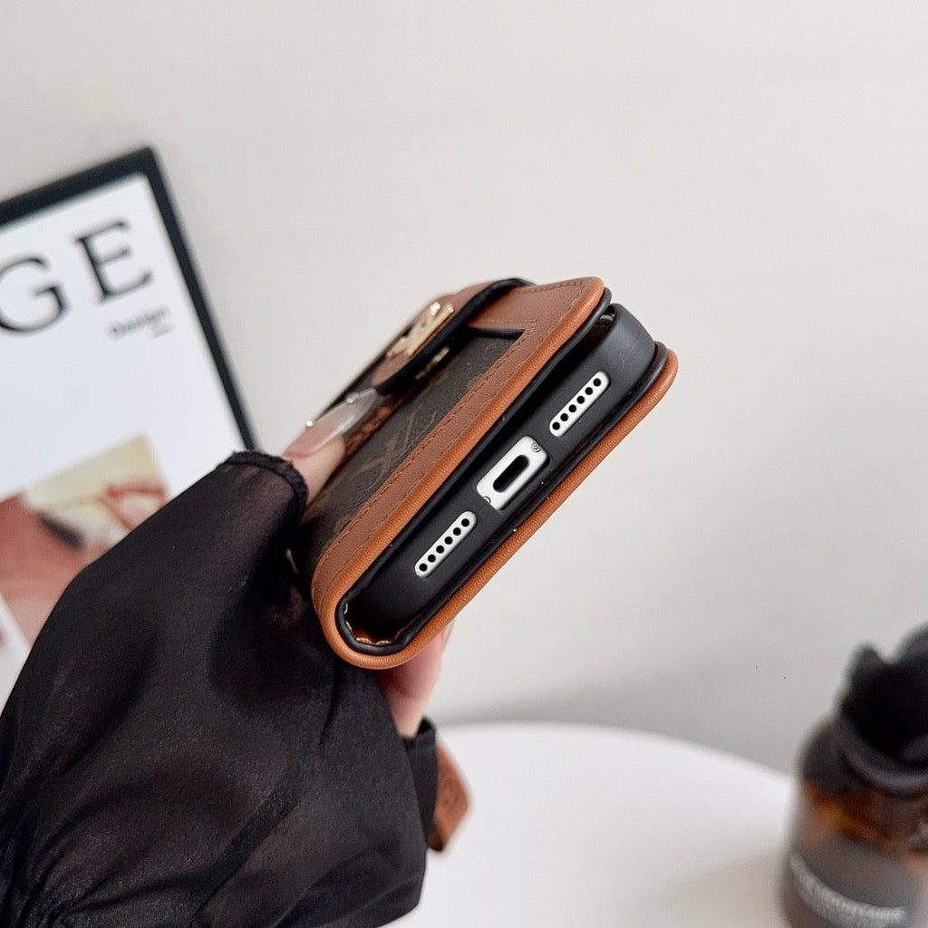 Luxury Pattern Wallet iPhone-etui med kortholder og rem