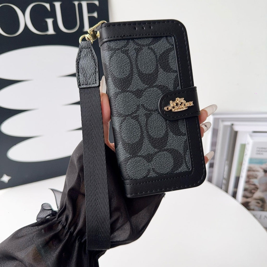 Funda tipo cartera para iPhone con diseño de lujo CO, tarjetero y correa