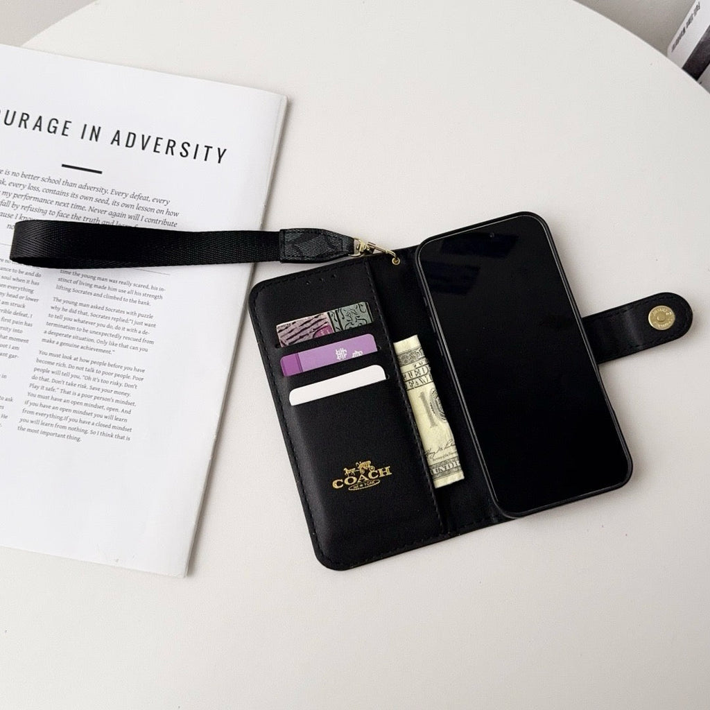 Funda tipo cartera para iPhone con diseño de lujo CO, tarjetero y correa