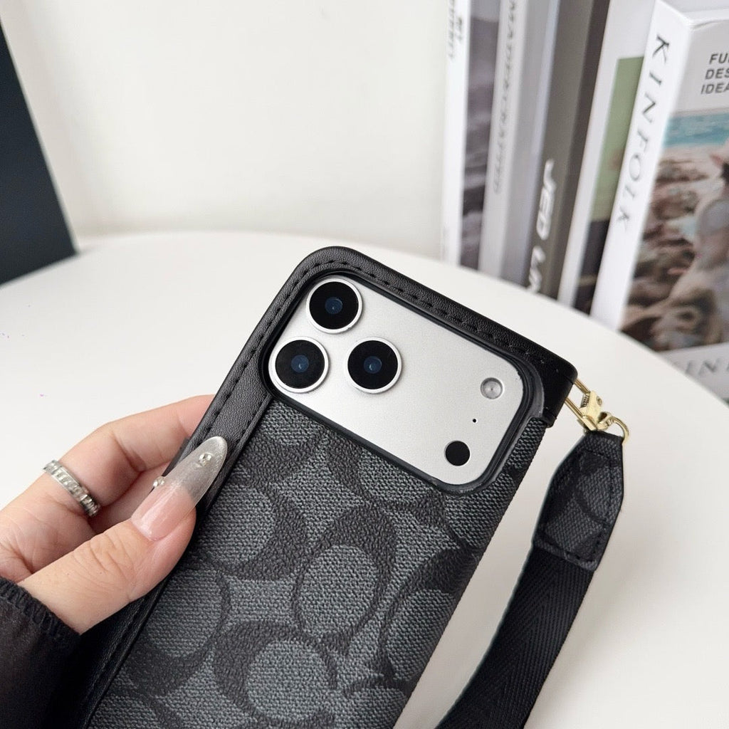 Funda tipo cartera para iPhone con diseño de lujo CO, tarjetero y correa