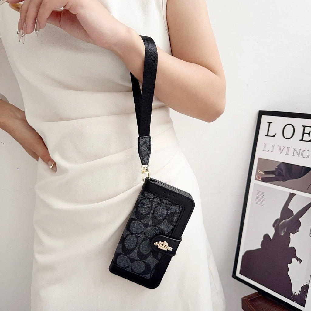Funda tipo cartera para iPhone con diseño de lujo CO, tarjetero y correa