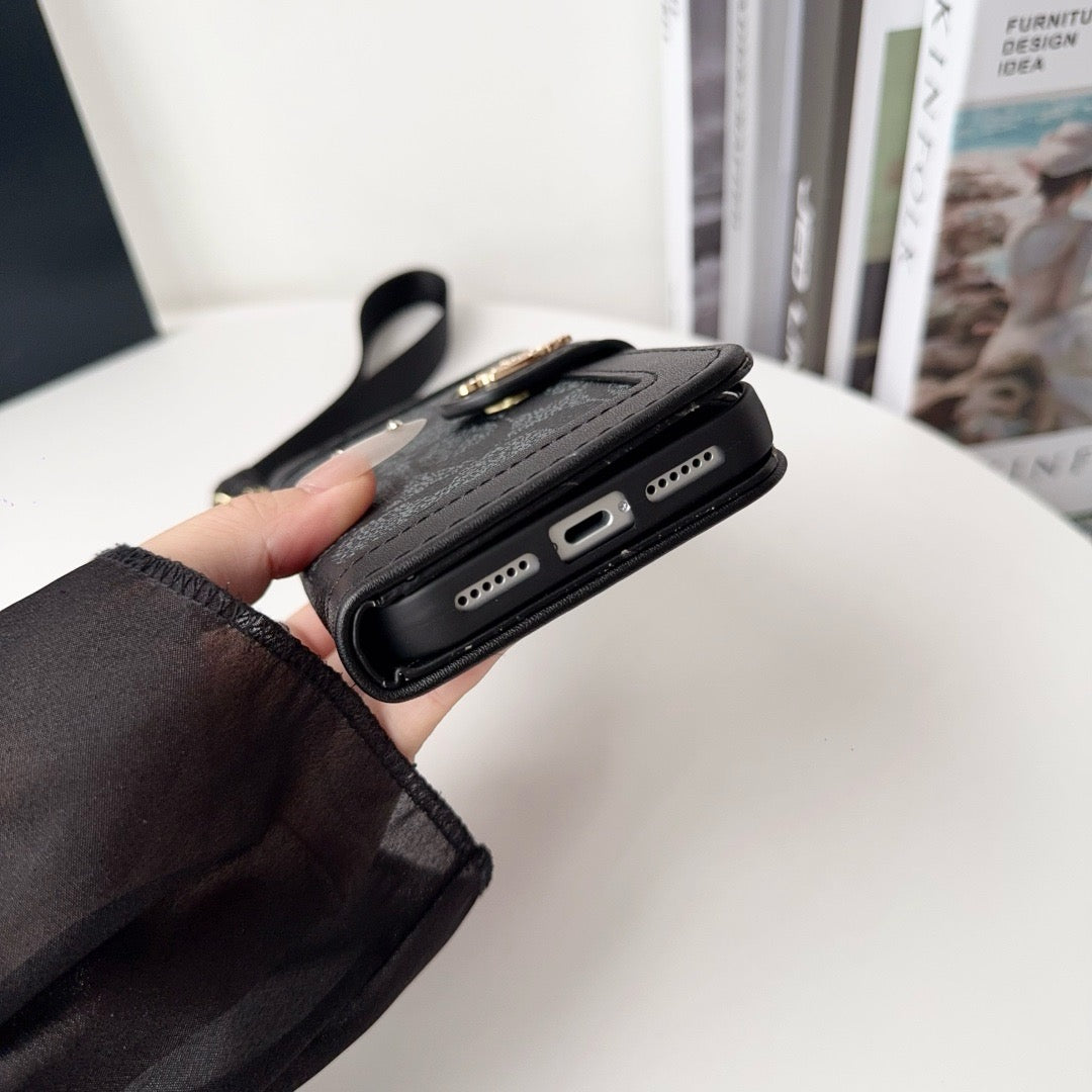 Funda tipo cartera para iPhone con diseño de lujo CO, tarjetero y correa