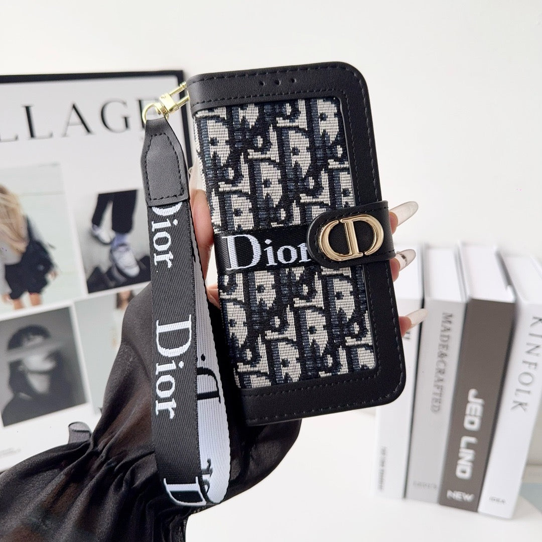 Fashion Elegant Pattern Wallet iPhone Case with Detachable Wrist Strap