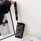 Fashion Elegant Pattern Wallet iPhone Case with Detachable Wrist Strap