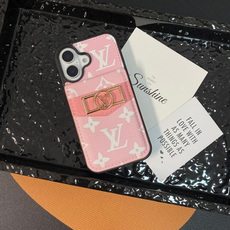Luxuriöse iPhone-Hülle mit Kartenetui und goldenem Logo