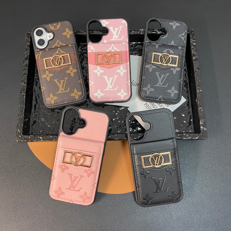 Luxuriöse iPhone-Hülle mit Kartenetui und goldenem Logo