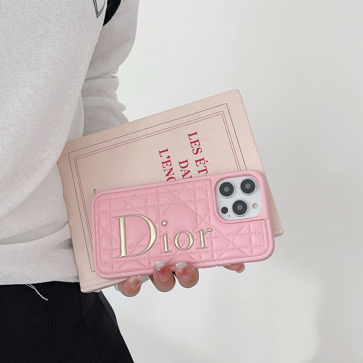 Husă pentru iPhone din piele cu logo auriu Fashion