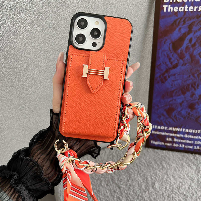 H 卡包圍巾皮革 iPhone 手機殼