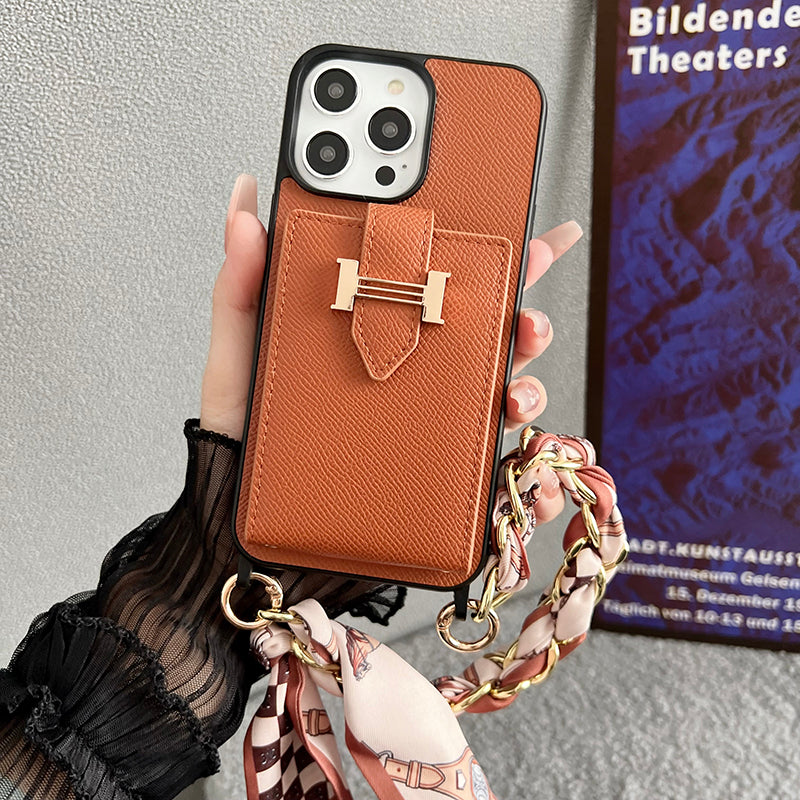 H 卡包圍巾皮革 iPhone 手機殼