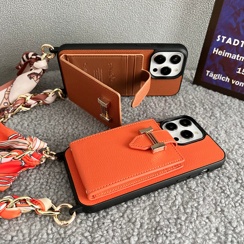 H 卡包圍巾皮革 iPhone 手機殼