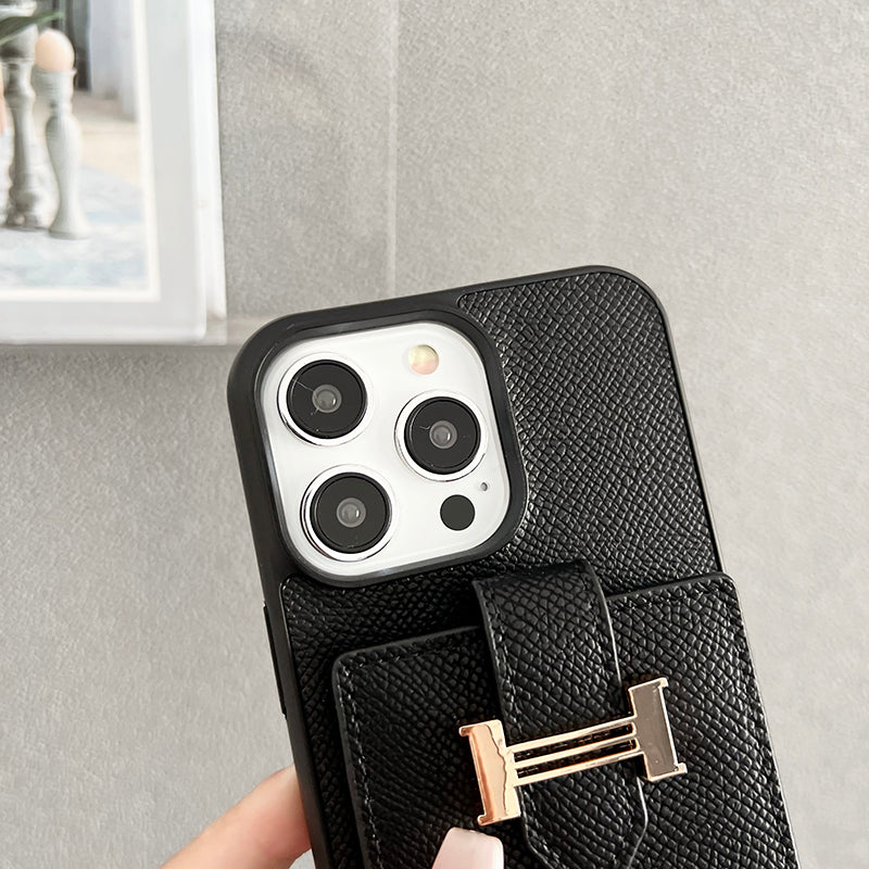 H 卡包圍巾皮革 iPhone 手機殼