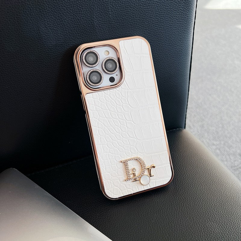 Θήκη iPhone με ροζ χρυσό λογότυπο Fashion Diamond