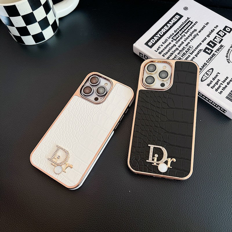 Θήκη iPhone με ροζ χρυσό λογότυπο Fashion Diamond