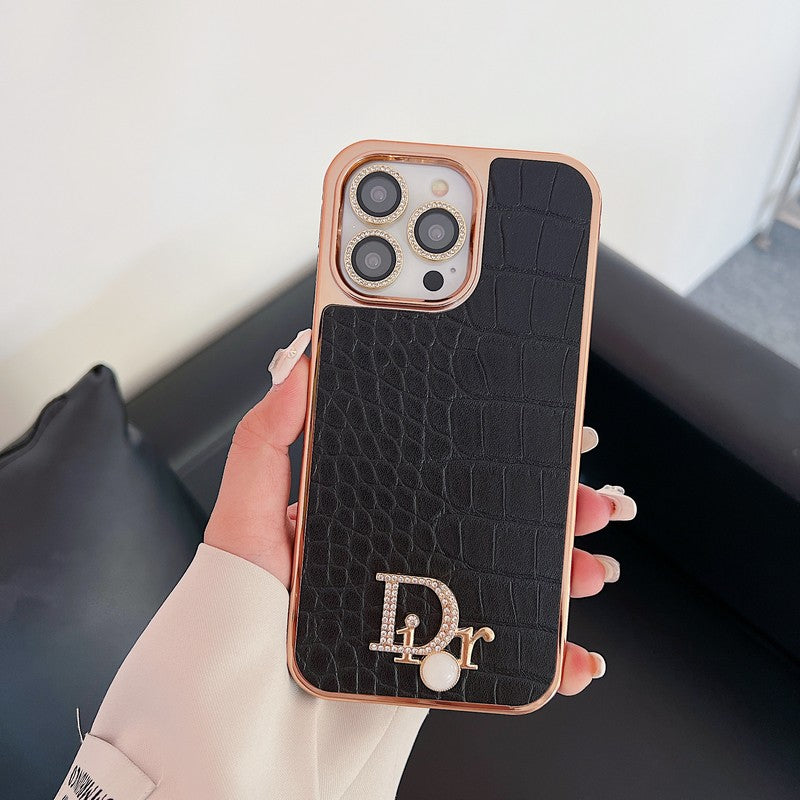 Θήκη iPhone με ροζ χρυσό λογότυπο Fashion Diamond