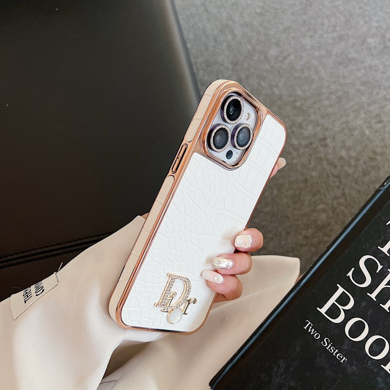 Θήκη iPhone με ροζ χρυσό λογότυπο Fashion Diamond