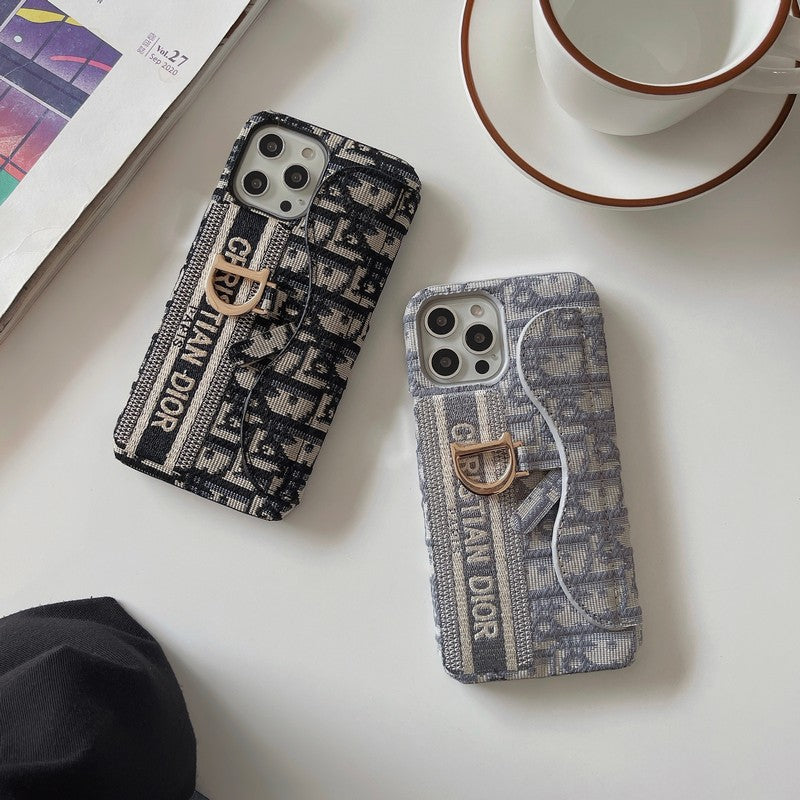 Μόδα Μαύρη & Γκρι υφασμάτινη τσάντα για iPhone Θήκη