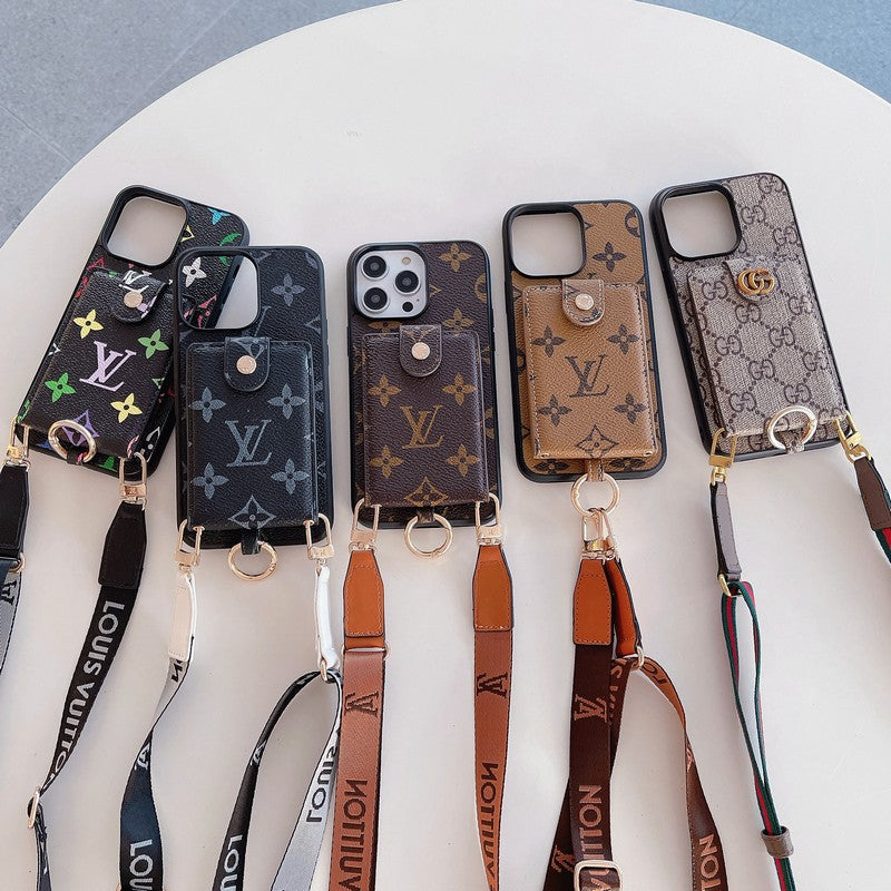 Luksusowa torba na karty Klasyczne etui na iPhone'a z łańcuszkiem