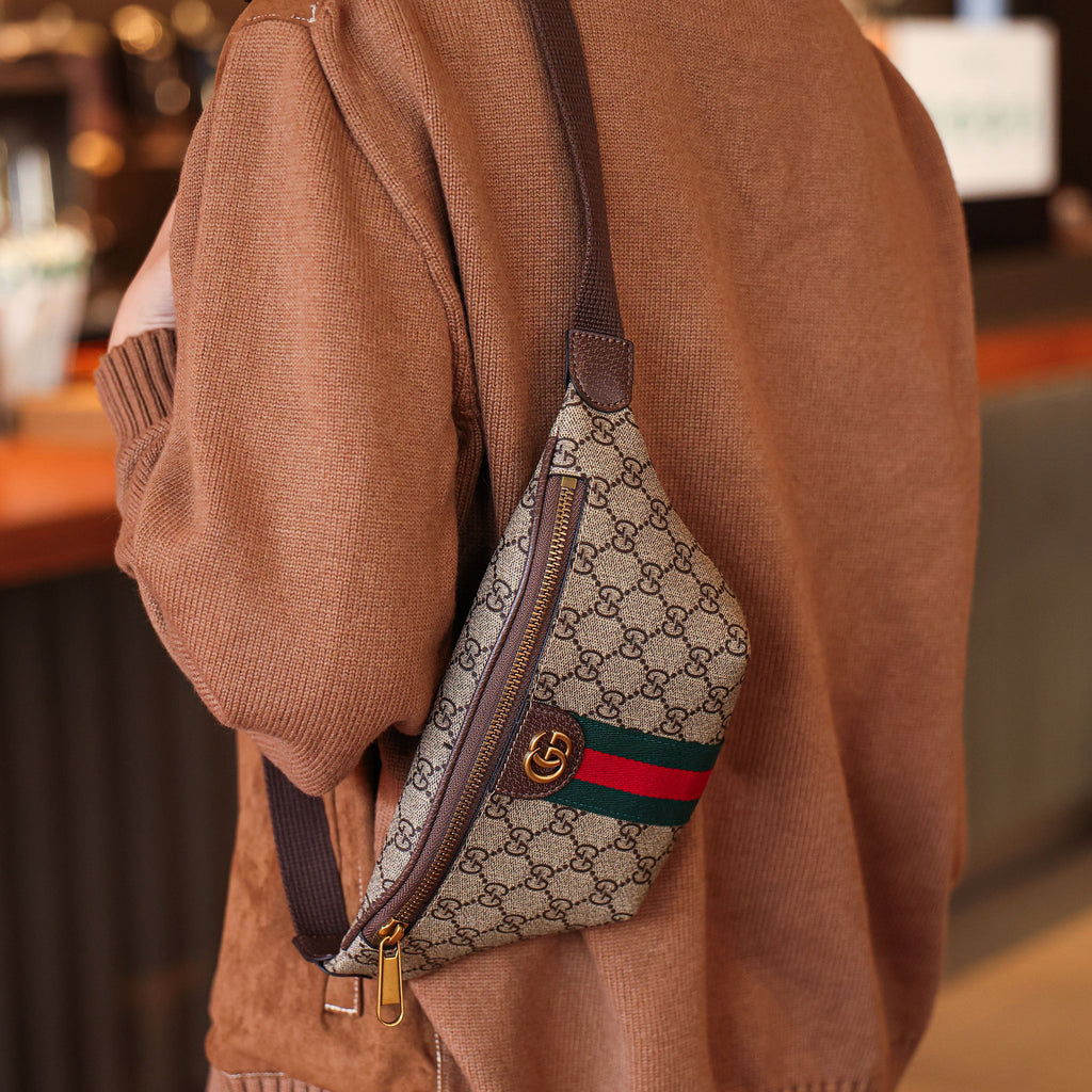Classic Monogram Belt Bag with Green & Red Stripe