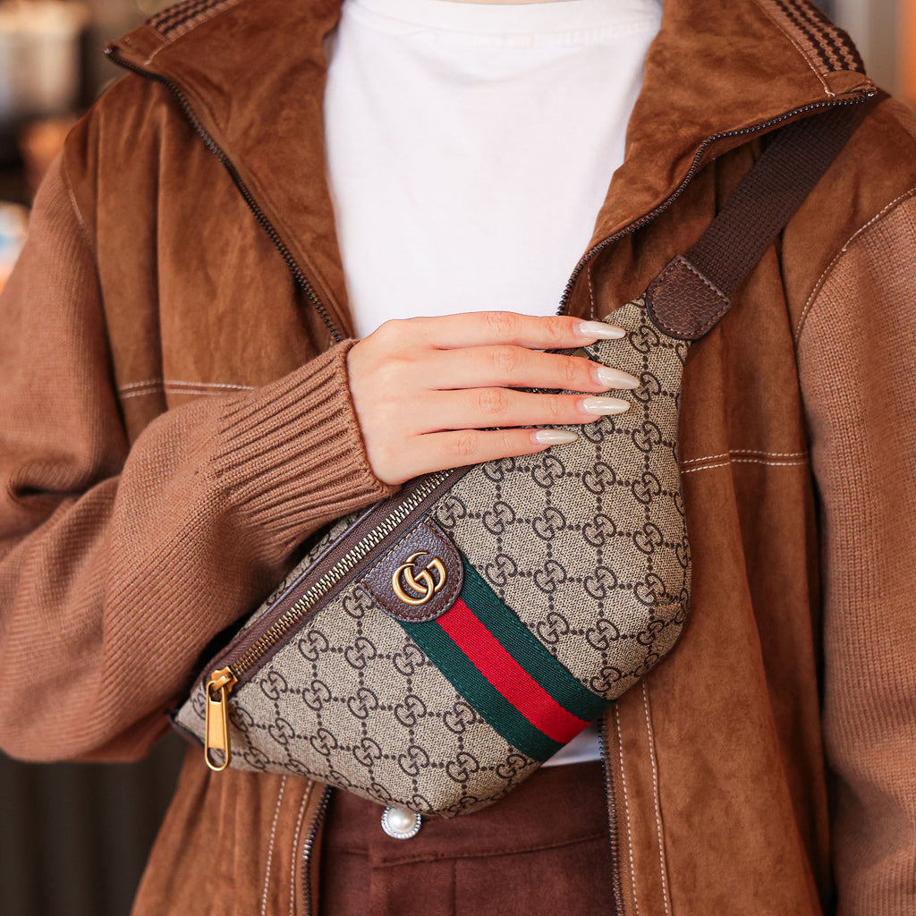 Classic Monogram Belt Bag with Green & Red Stripe