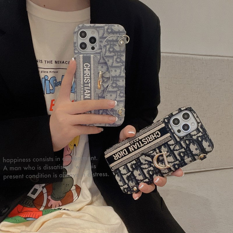 Husă pentru iPhone, neagră & gri, pentru carduri din material textil
