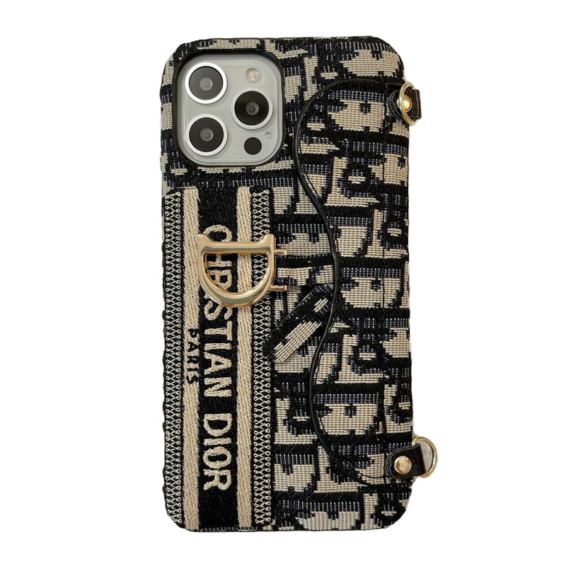 Husă pentru iPhone, neagră & gri, pentru carduri din material textil