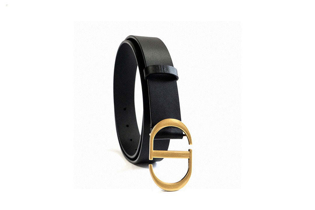 CD Black Calfskin Belt with Gold Buckle