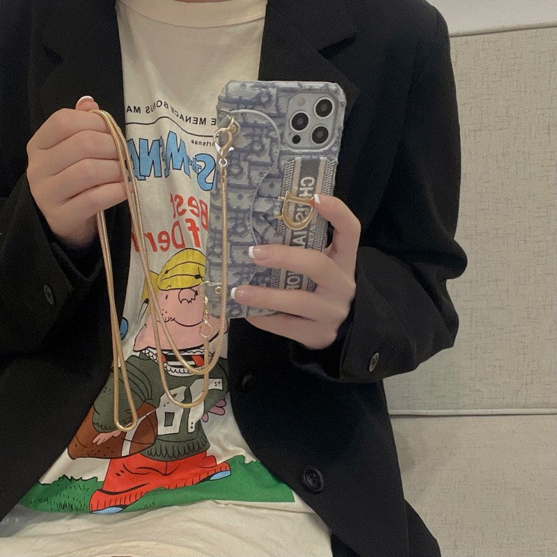 Modna czarna & szara torba na karty z tkaniny Crossbody etui na iPhone'a