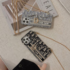 Fashion Black & Grey Fabric Card Bag Crossbody iPhone Case