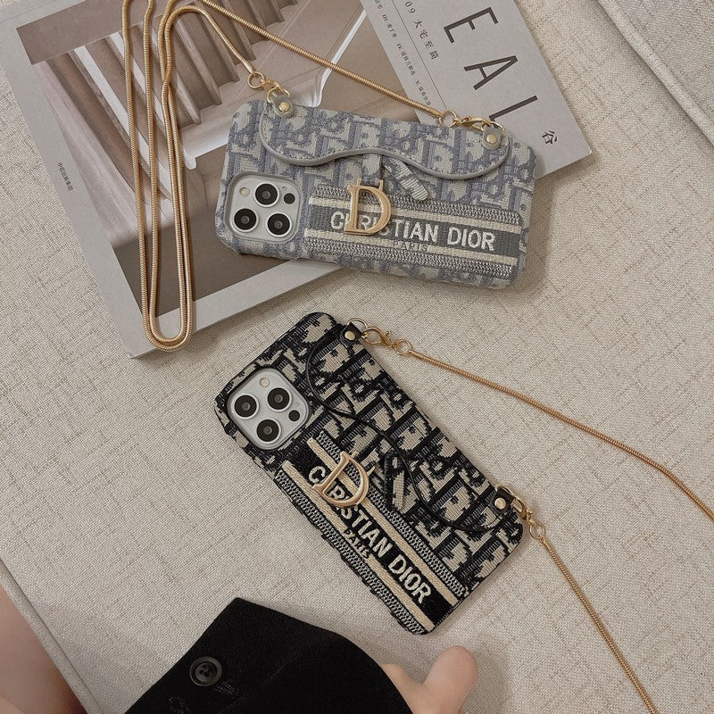 Modna czarna & szara torba na karty z tkaniny Crossbody etui na iPhone'a