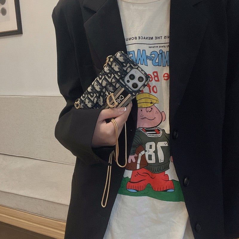 Modna czarna & szara torba na karty z tkaniny Crossbody etui na iPhone'a