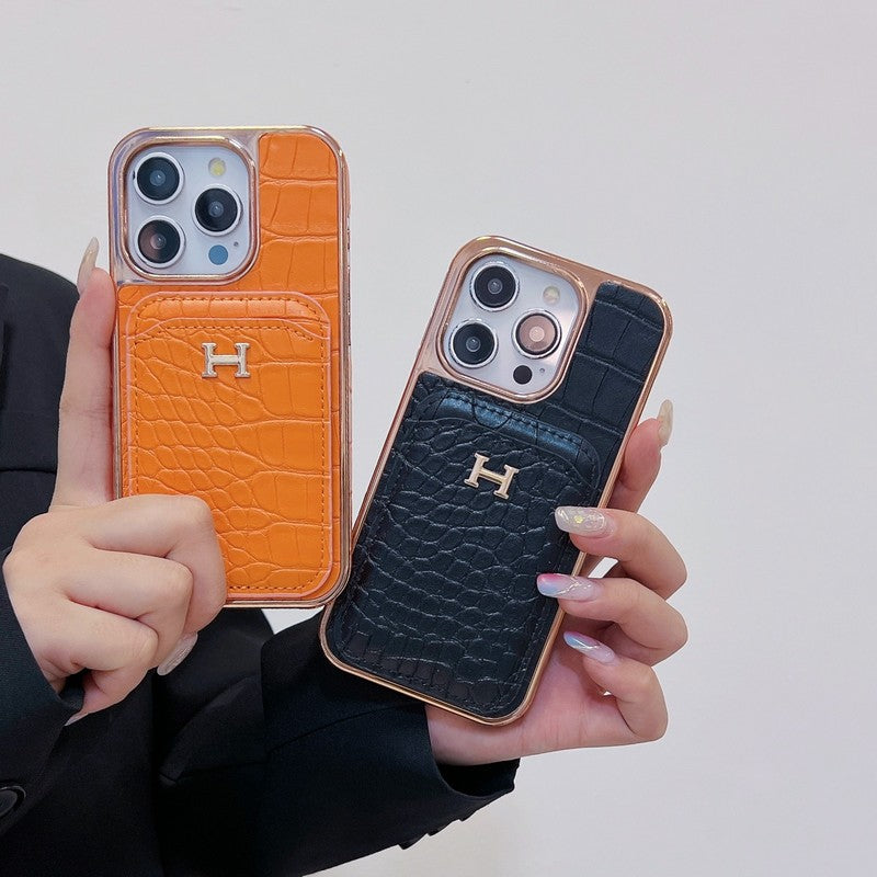 H 玫瑰金皮革 iPhone 保護殼