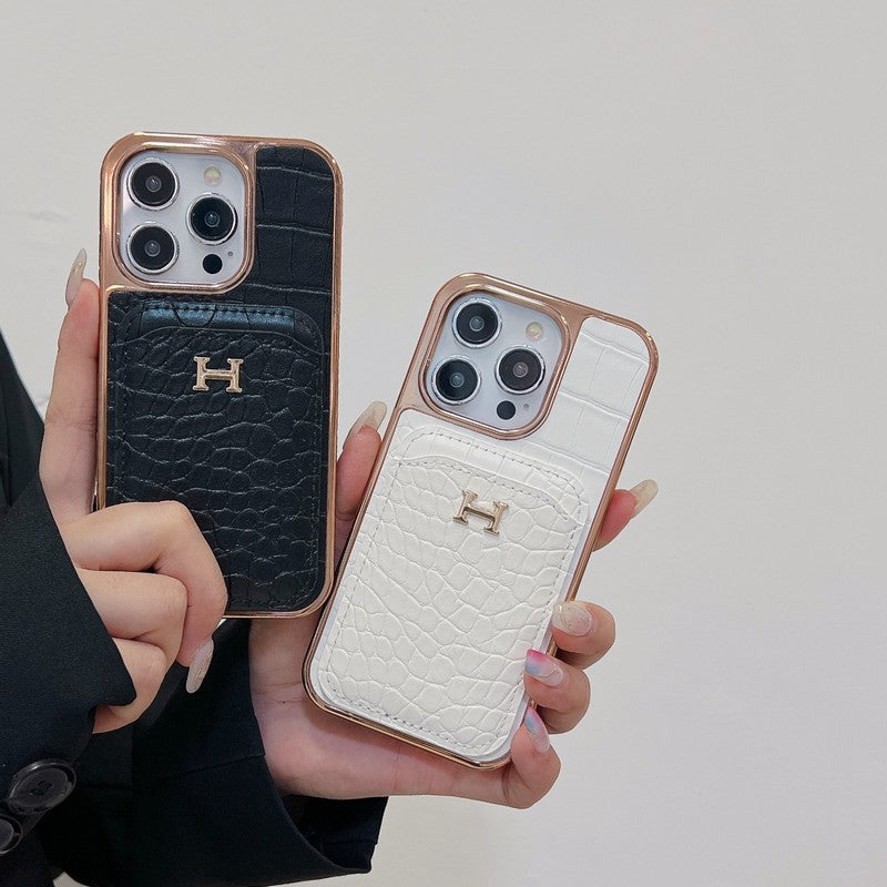 H 玫瑰金皮革 iPhone 保護殼