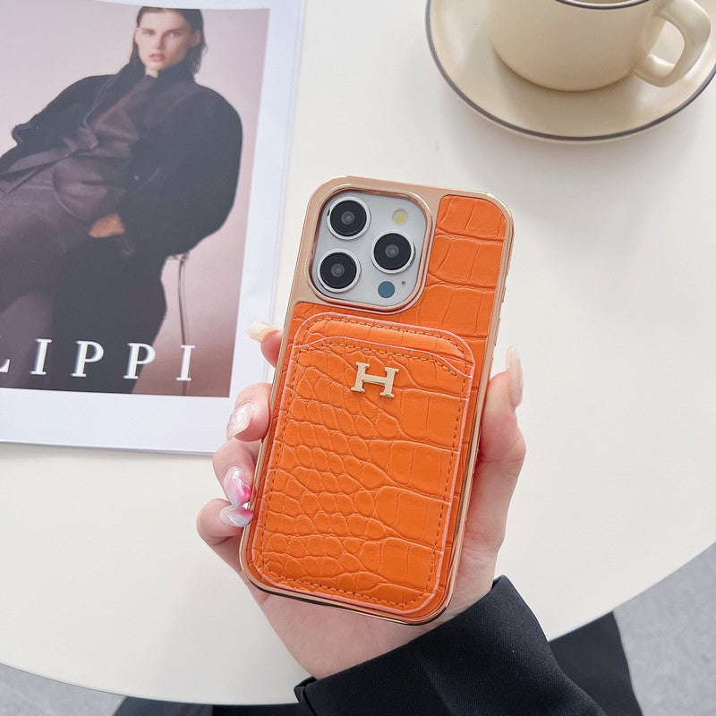 H 玫瑰金皮革 iPhone 保護殼
