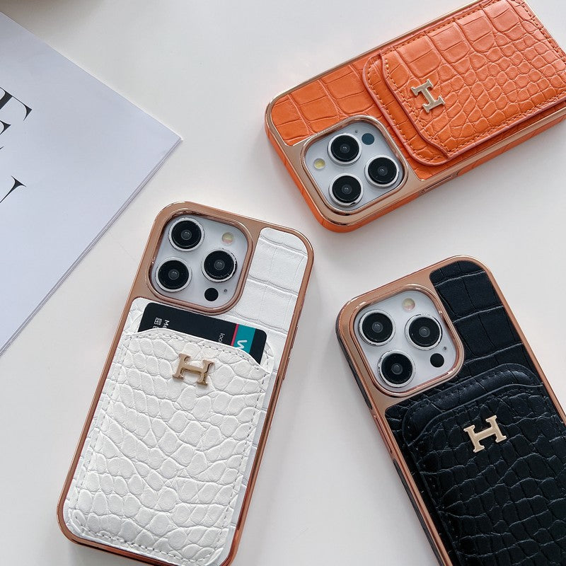 H Rose Gold Δερμάτινη θήκη για iPhone
