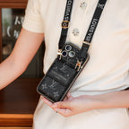 Neue klassische Luxus-Kartenhalter-iPhone-Hülle mit Umhängeriemen