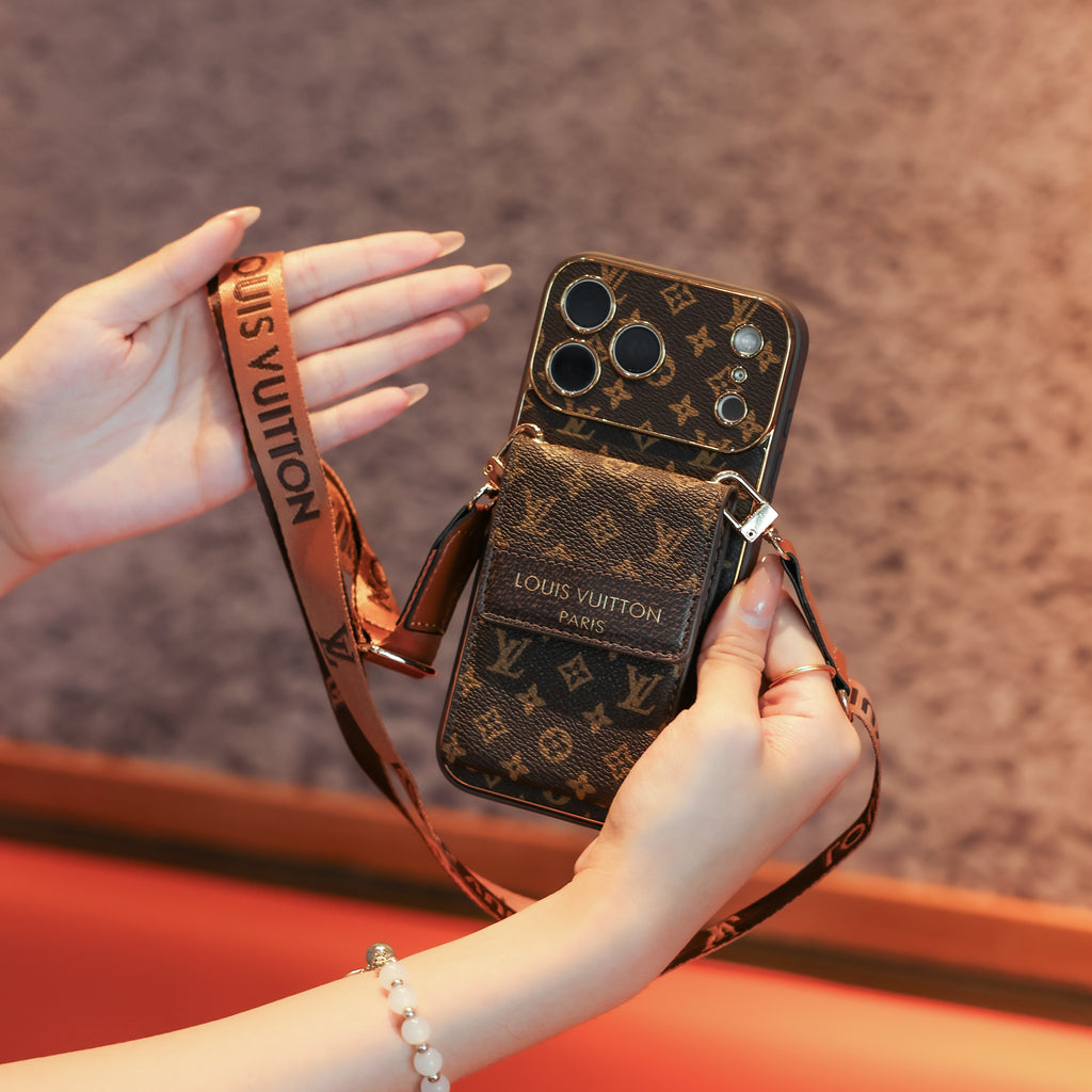 Neue klassische Luxus-Kartenhalter-iPhone-Hülle mit Umhängeriemen