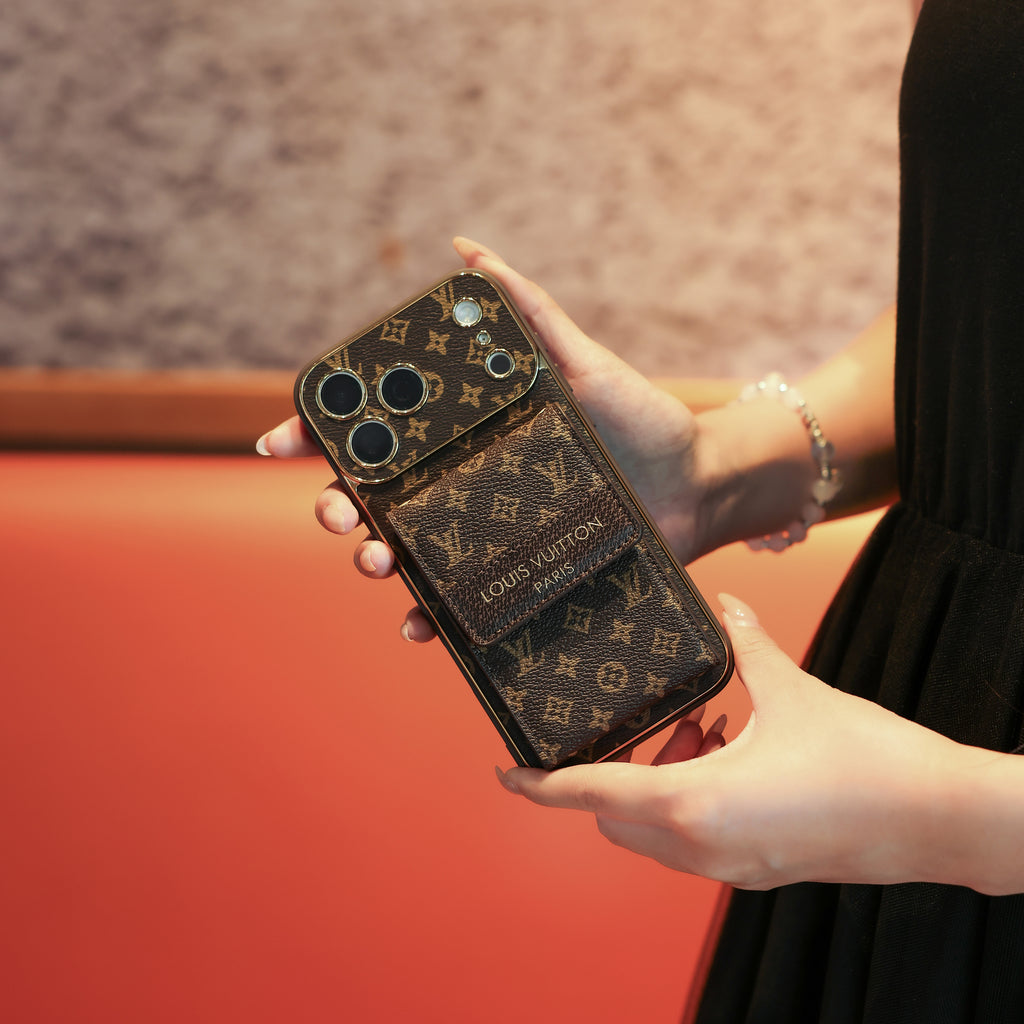 Neue klassische Luxus-Kartenhalter-iPhone-Hülle mit Umhängeriemen