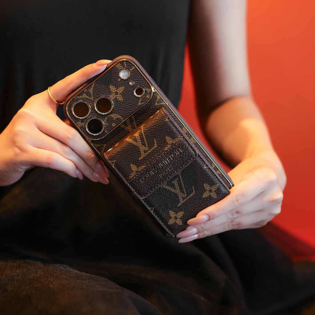 Neue klassische Luxus-Kartenhalter-iPhone-Hülle mit Umhängeriemen
