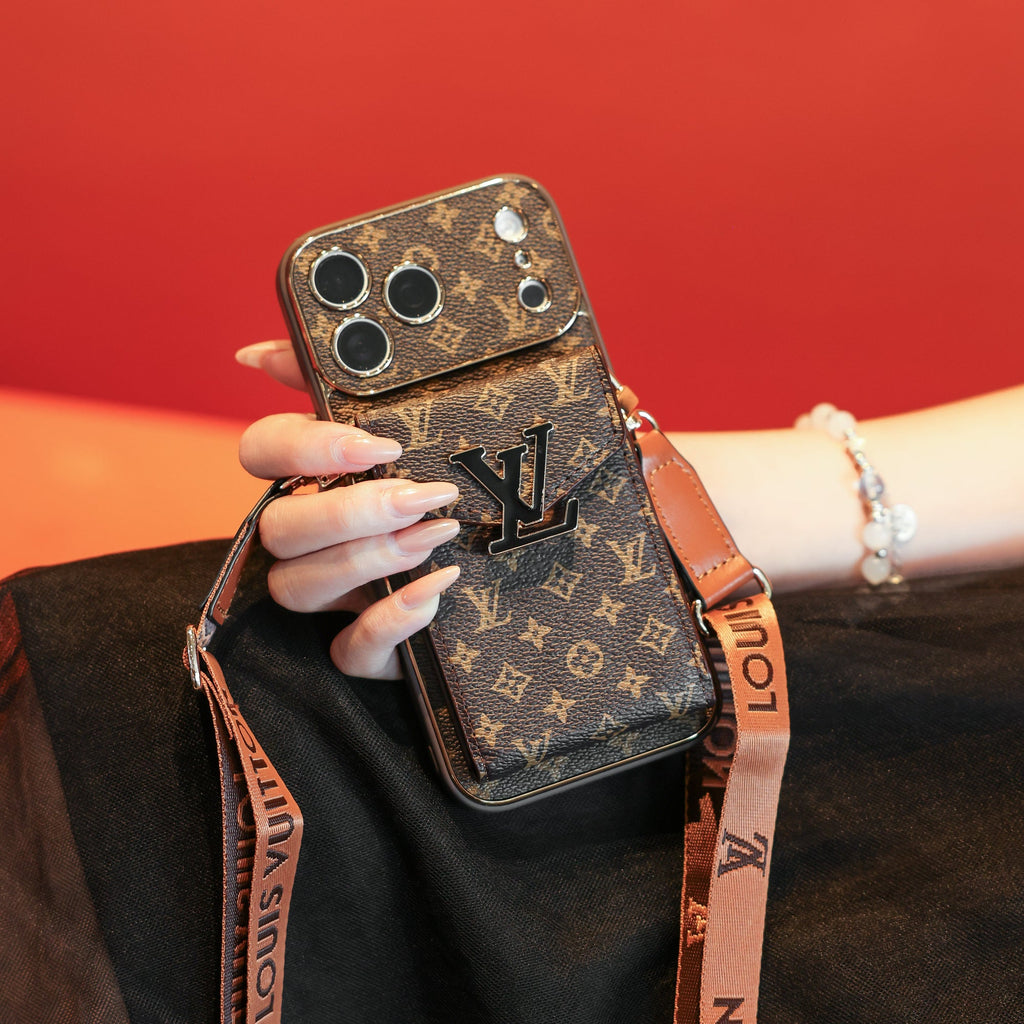 New Classic Luxury Card Holder iPhone Case with Crossbody Strap