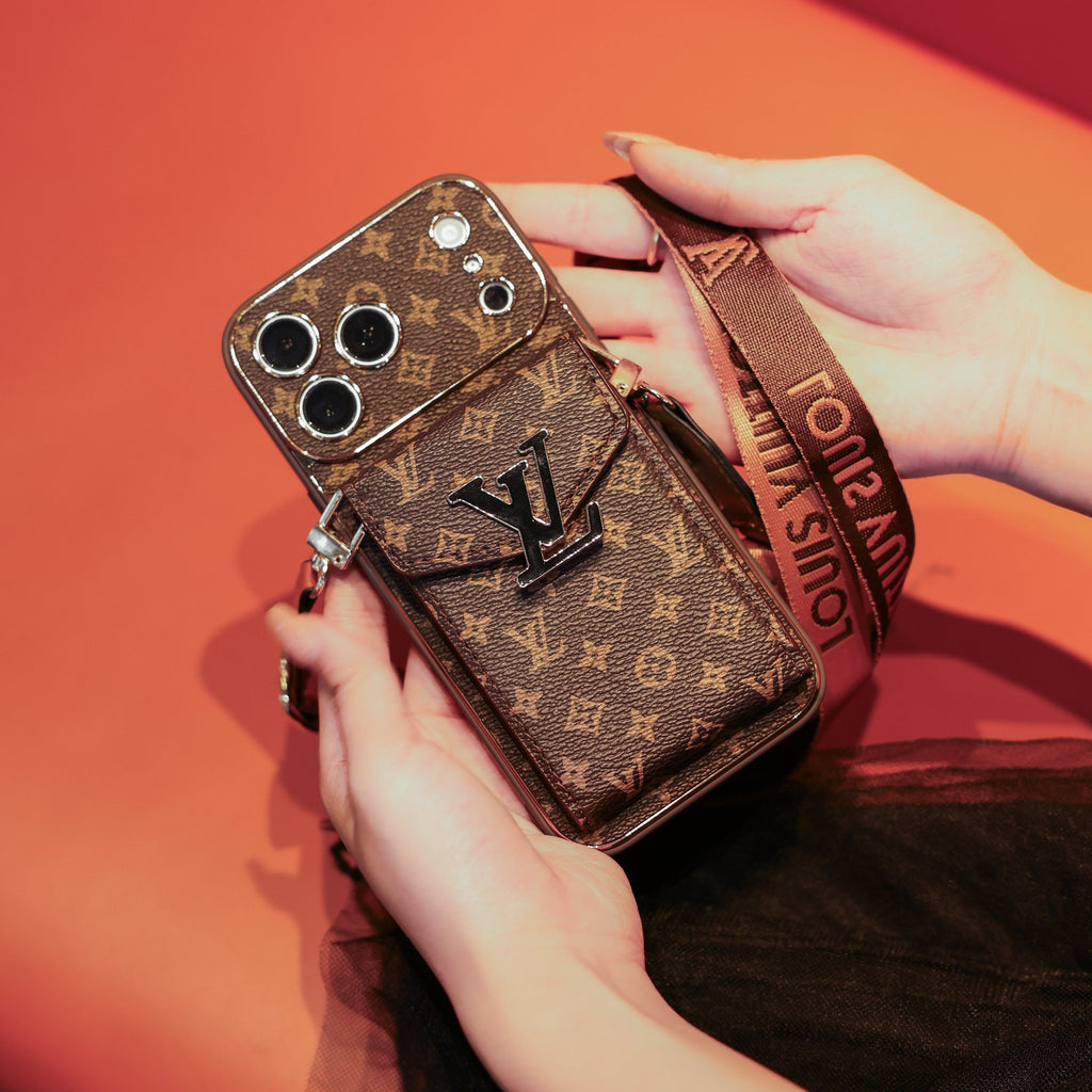 New Classic Luxury Card Holder iPhone Case with Crossbody Strap
