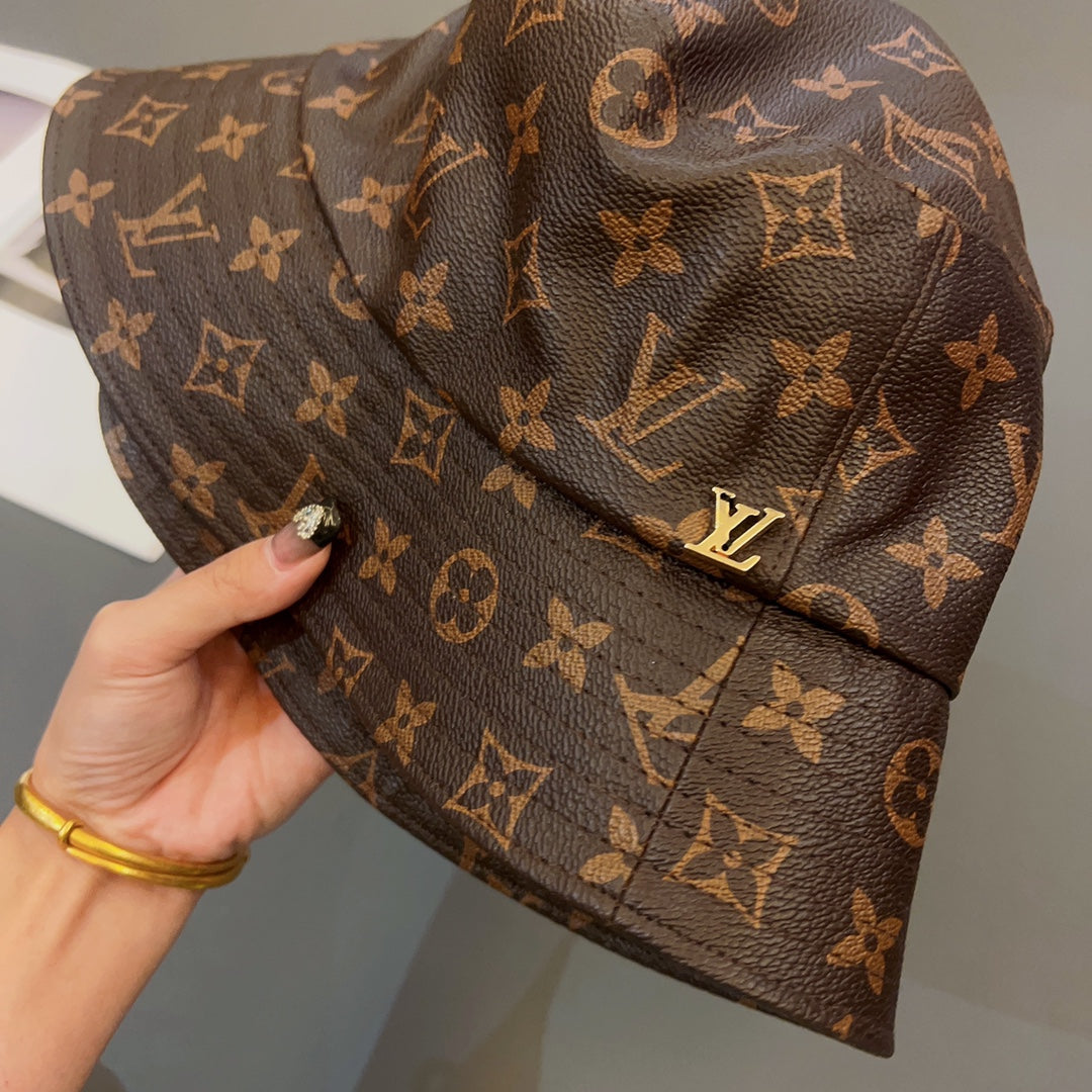 Luxury Monogram Leather Bucket Hat | Luxury Designer 1v Hat