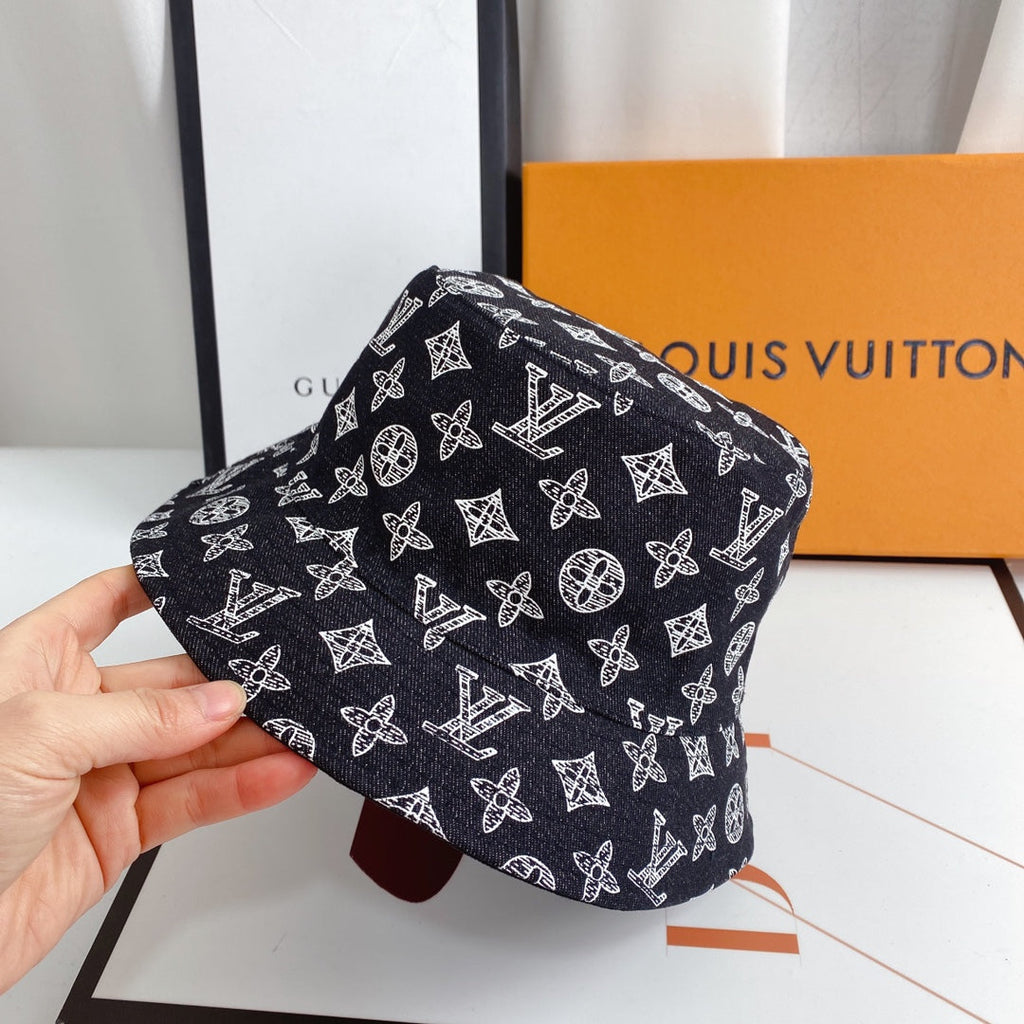 Luxury Monogram Denim Bucket Hat | Luxury Designer 1v Hat