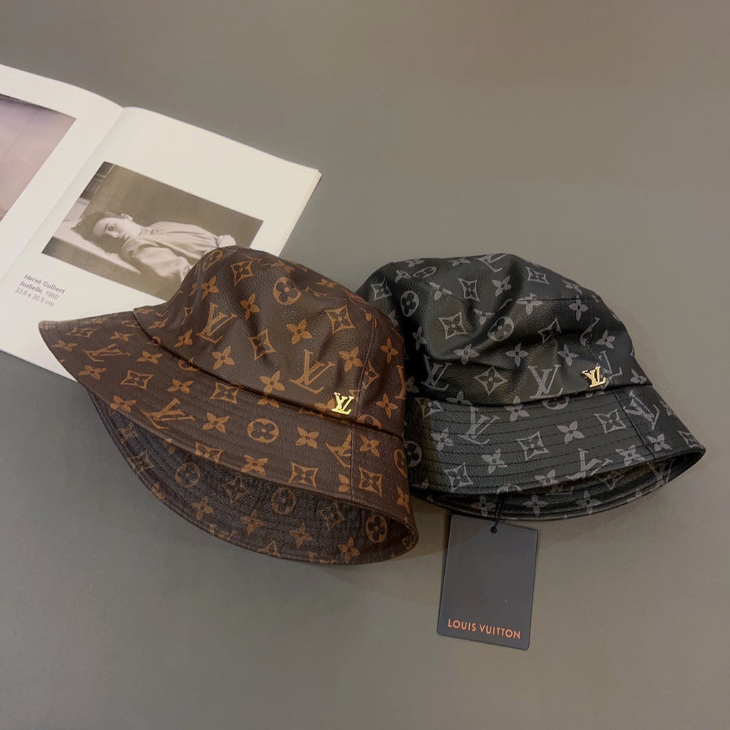 Luxury Monogram Leather Bucket Hat | Luxury Designer 1v Hat