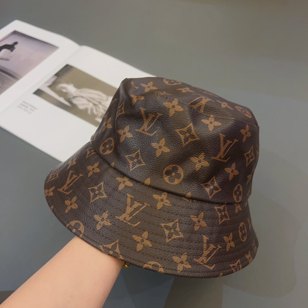 Luxury Monogram Leather Bucket Hat | Luxury Designer 1v Hat
