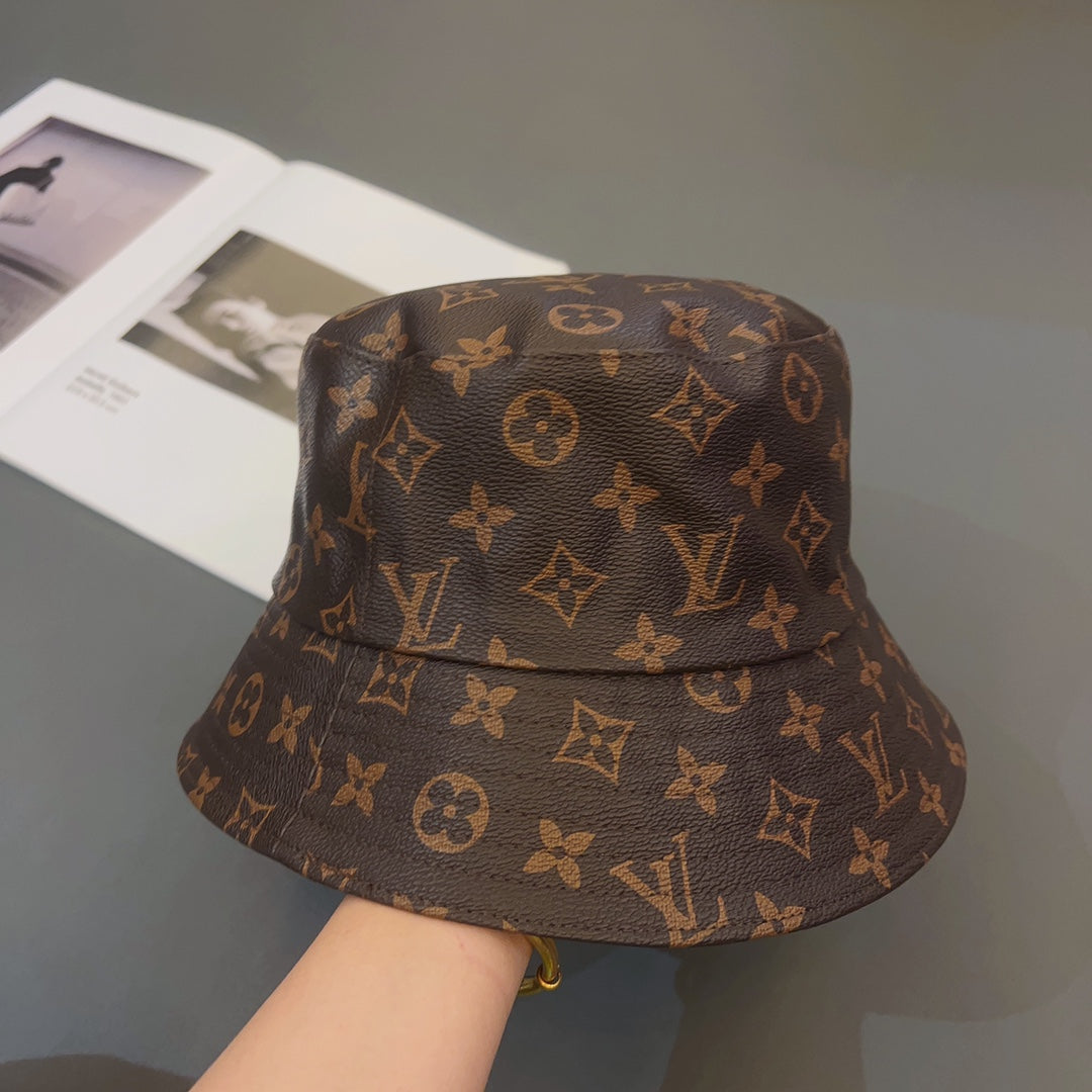 Luxury Monogram Leather Bucket Hat | Luxury Designer 1v Hat