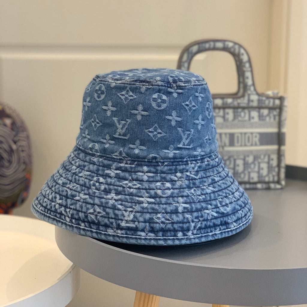 Luxury Monogram Wide Brim Denim Sun Hat | Luxury Designer UV Protection Hat