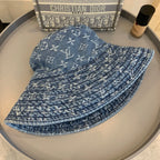 Luxury Monogram Wide Brim Denim Sun Hat | Luxury Designer UV Protection Hat